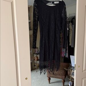 Nordstrom Elegant Black Lace Long Sleeve Dress